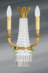 Bohemian crystal and old gold Louis XVI sconce three lights. Lucien Gau. 