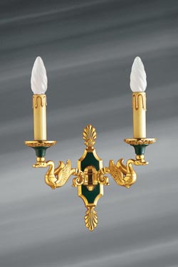 Double wall lamp in solid bronze, Empire style, gold. Lucien Gau. 