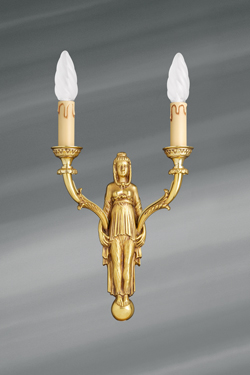 Golden wall lamp, Directoire style, solid bronze, bright gold finish. Lucien Gau. 