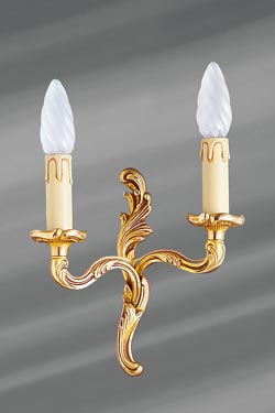 Golden Louis XV wall lamp in bronze with two candlesticks. Lucien Gau. 