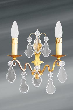 Golden Louis XV wall lamp with bohemian crystal 2 lights. Lucien Gau. 