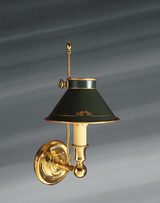 Wall lamp Empire style solid bronze bright gold finish and lacquered conical shade. Lucien Gau. 