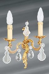 Wall lamp Louis XV bronze old gold and bohemian crystal. Lucien Gau. 