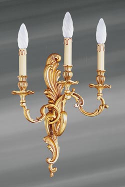 Wall lamp Louis XV three lights old gold. Lucien Gau. 