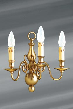  3 lights wall lamp Dutch style in brass. Lucien Gau. 