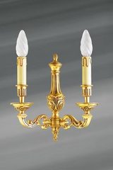 Louis XVI wall lamp, in patinated bronze, old gold, double candle holder. Lucien Gau. 