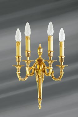 Louis XVI wall lamp, patinated bronze old gold, four candlesticks. Lucien Gau. 