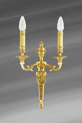  Louis XVI patinated old gold sconce, two lights. Lucien Gau. 
