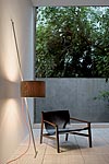 Wooden and stainless steel rise-and-fall floor lamp. Lumini. 
