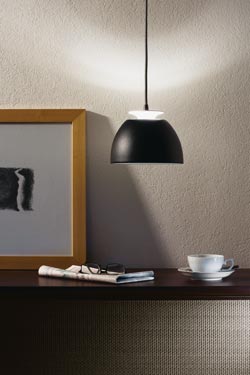 Mini Bossa round pendant lamp metal lacquered matt black. Lumini. 