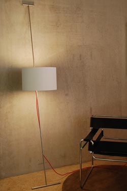 Wooden and stainless steel rise-and-fall floor lamp. Lumini. 