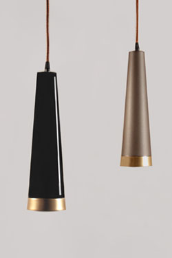 Loki conical pendant lamp in ice-brown aluminium. Luz Difusion. 