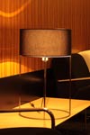 2098's T40 table lamp in satin nickel metal and black fabric. Luz Difusion. 
