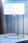 2098's T40 table lamp in satin nickel metal and white fabric. Luz Difusion. 