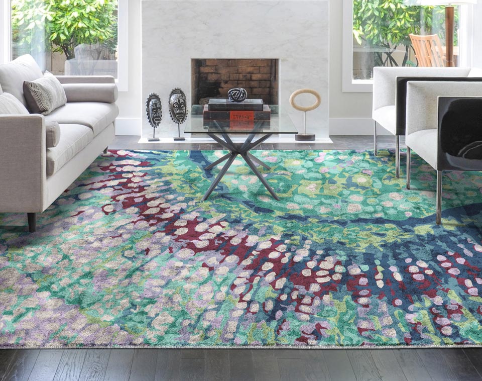 LONGSAO Grande Tapis Coussinets,100 x 160 cm, Ciment Abstrait Vert