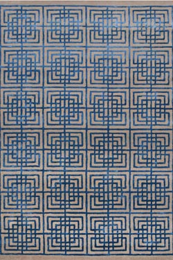 Tapis Line Square motif géométrique bleu sur fond beige 170X240. MA Salgueiro. 