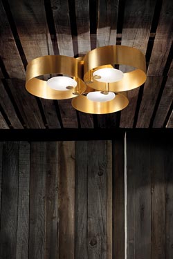 Contemporary gold ceiling light, 3 lights Sound collection. Masiero. 
