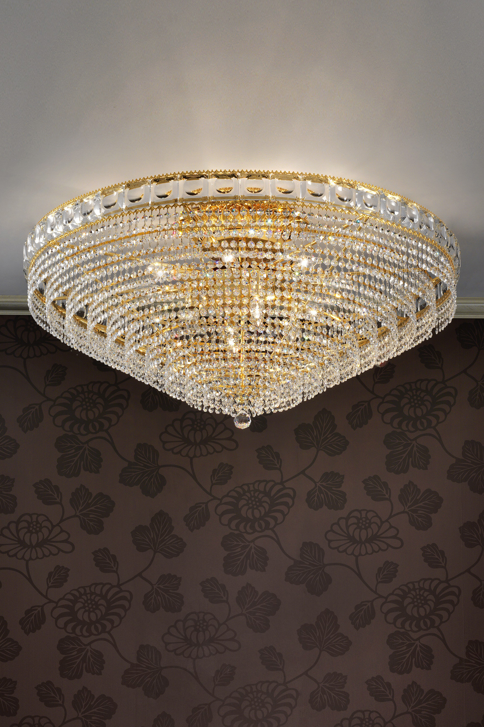 Large Ceiling Lamp 12 Lights Gold And Crystal Masiero Murano