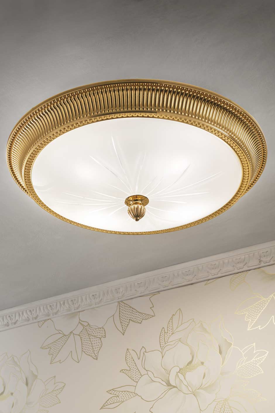 Large Round Gold Plated Bronze Ceiling Light Masiero Murano