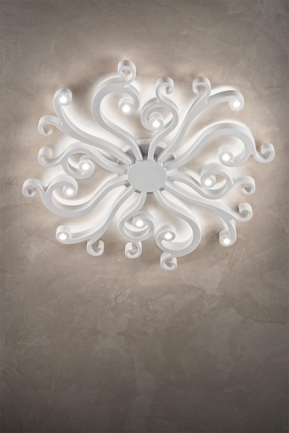 White Ceiling Lamp In Expandedpolyurethane And Varnished Metal