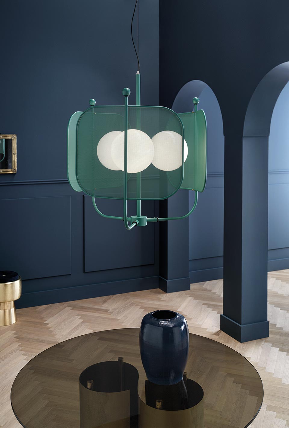 Fir green chandelier 3 lights, contemporary style Papilio. Masiero. 