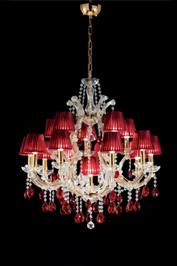 Gold and red chandelier 12 lights. Masiero. 