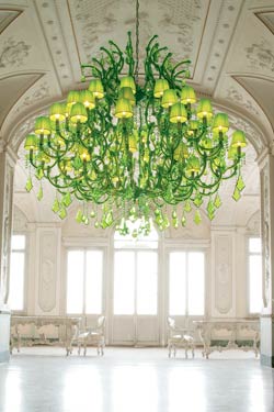 Green crystal chandelier. Masiero. 