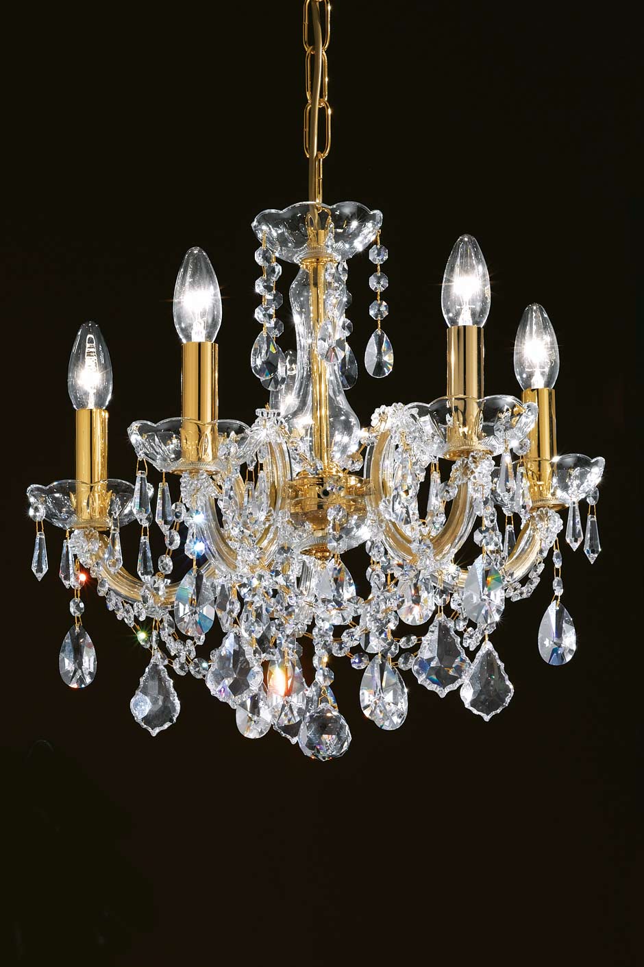 5-light clear crystal and gold-plated-metal chandelier. Masiero. 