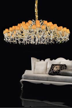 Luxury orange and gold crystal chandelier . Masiero. 