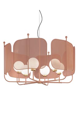 Grand lustre contemporain rose 6 lumières Papilio. Masiero. 