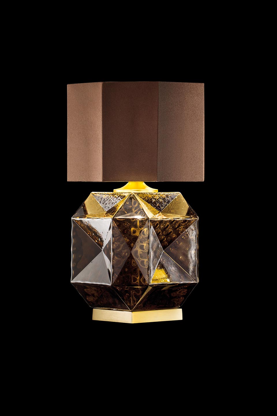 Lampe de table octogonale en verre soufflé moka. Masiero. 