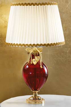 Lampe rouge et dorée en cristal abat-jour blanc. Masiero. 