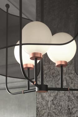 Lustre contemporain noir et cuivre Papilio . Masiero. 