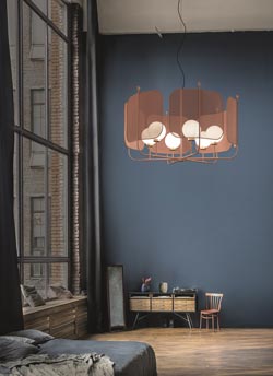 Grand lustre contemporain rose 6 lumières Papilio. Masiero. 