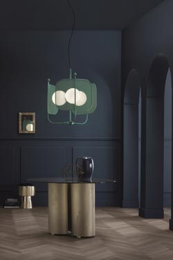 Lustre vert sapin 3 lumières, style contemporain Papilio. Masiero. 