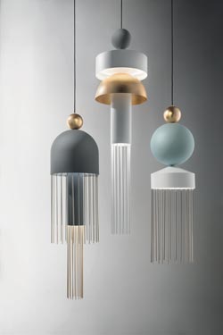 Contemporary gray, white and gold pendant lamp Nappe XL1 . Masiero. 