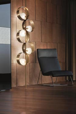 Hanging floor lamp in satin-finish brass, 5 lights Sound. Masiero. 