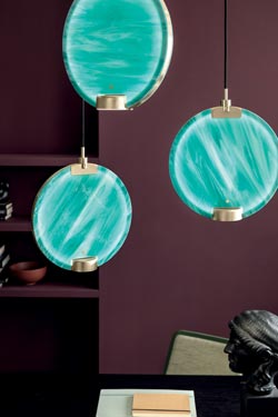 Horo round pendant lamp in green glass. Masiero. 