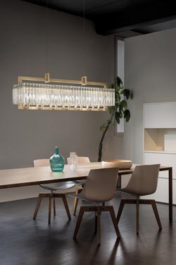 Crek suspension longue 14 lumières et pavés de verre. Masiero. 