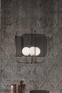 Lustre contemporain noir et cuivre Papilio . Masiero. 