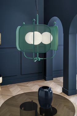 Lustre vert sapin 3 lumières, style contemporain Papilio. Masiero. 