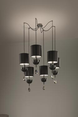 Contemporary Pendant Light 6 Lights Black Nuaré Masiero Murano Contemporary Pendant Light 6 Lights