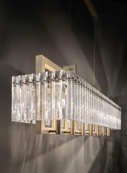 Crek long pendant lamp 14 lights and glass blocks. Masiero. 