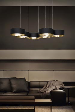 Gold and black round pendant lamp 6 lights  Sound. Masiero. 