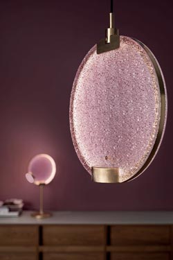 Horo round pendant lamp in pink glass. Masiero. 