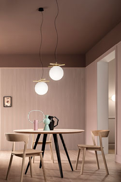 Posy white glass ball contemporary gold pendant light. Masiero. 