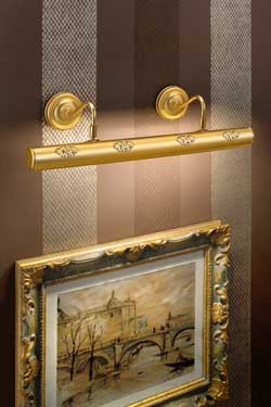 Large matt gold-plated cylindrical picture light. Masiero. 