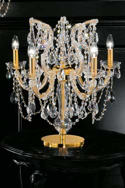 Crystal and gold-plated-metal 5-light candelabra table lamp . Masiero. 