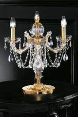 Crystal and gold-plated-metal 3-light candelabra table lamp . Masiero. 