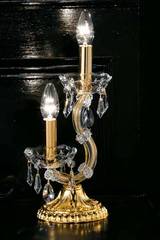 Gold-plated-metal and crystal double-candestick table lamp . Masiero. 